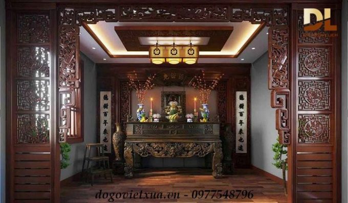 phòng thờ gỗ tại gia mẫu tứ linh đẹp nhất